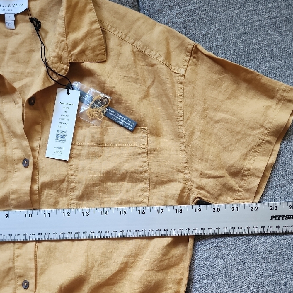 Michael Stars Mustard Linen Romper Short Sleeve Tie Waist - Picture 8 of 11